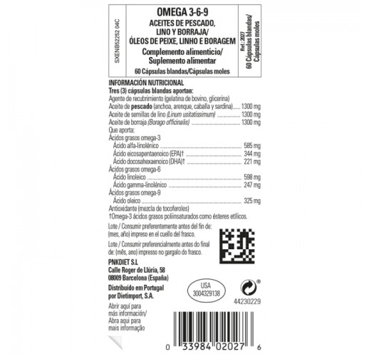 Omega 3-6-9 aceites de pescado, lino y borraja - 60 cápsulas blandas